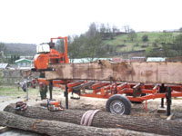 Oak beams being cut